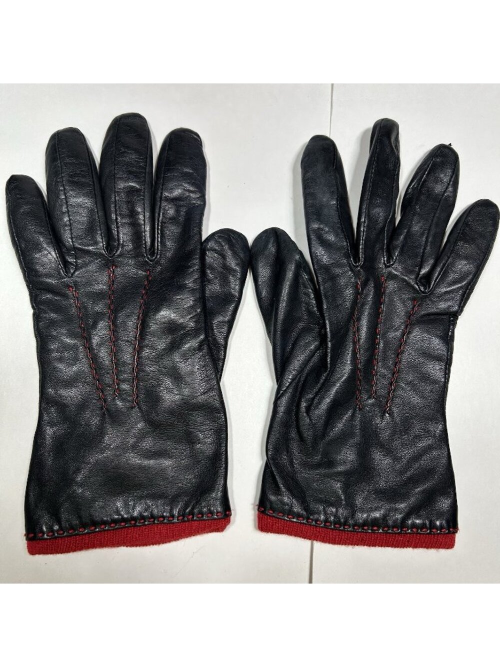 Brooks Brothers 346 Women Leather Gloves Red 100% Cashmere Lined & Threads Sz L